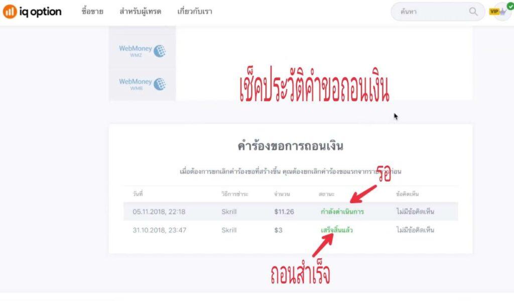 การเช็คประวัติการถอนเงินของ IQ Option